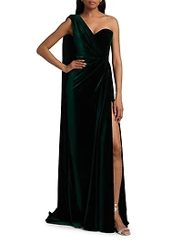 One-Shoulder Cape Column Gown