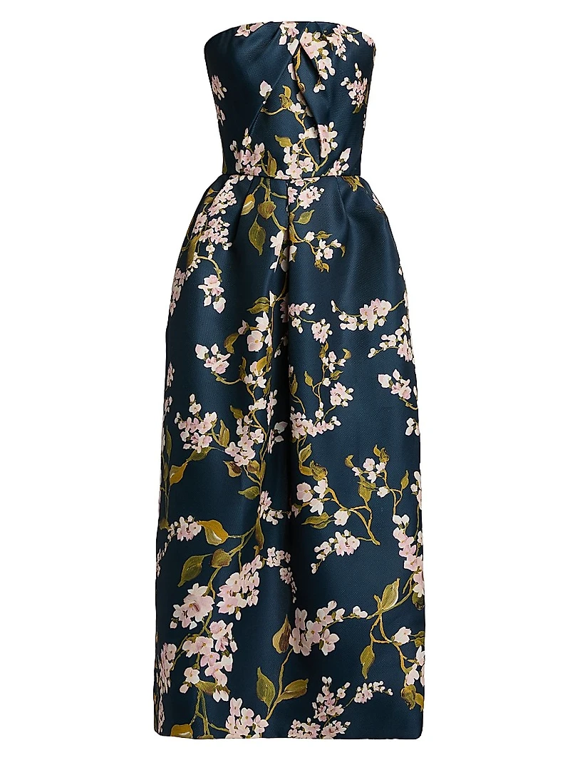Floral Silk Strapless Cocktail Dress