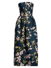 Floral Silk Strapless Cocktail Dress