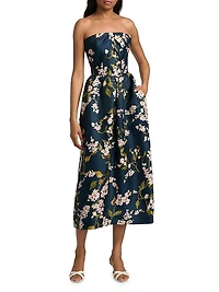 Floral Silk Strapless Cocktail Dress