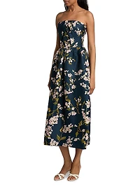 Floral Silk Strapless Cocktail Dress