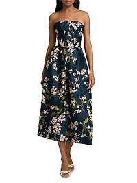 Floral Silk Strapless Cocktail Dress