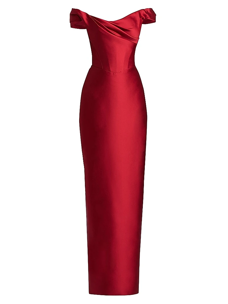 Satin Off-The-Shoulder Column Gown