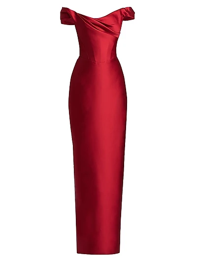 Satin Off-The-Shoulder Column Gown
