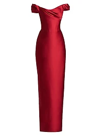 Satin Off-The-Shoulder Column Gown