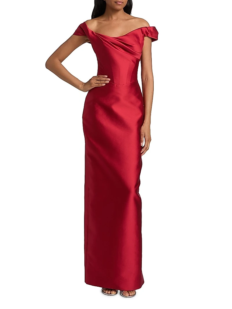 Satin Off-The-Shoulder Column Gown