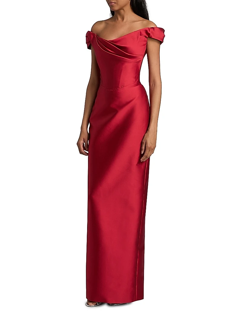 Satin Off-The-Shoulder Column Gown