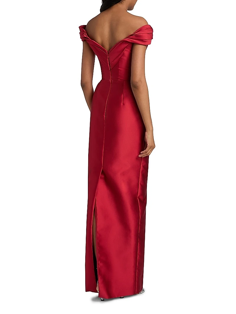 Satin Off-The-Shoulder Column Gown