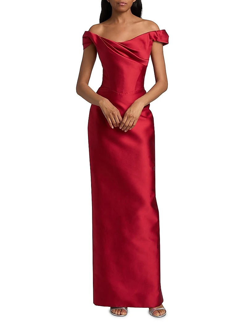 Satin Off-The-Shoulder Column Gown