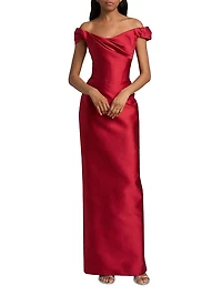 Satin Off-The-Shoulder Column Gown