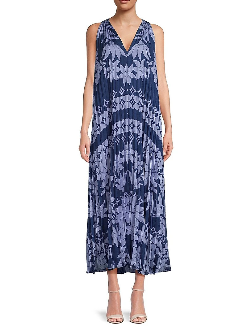 Hallie Floral Pleated Midi-Dress