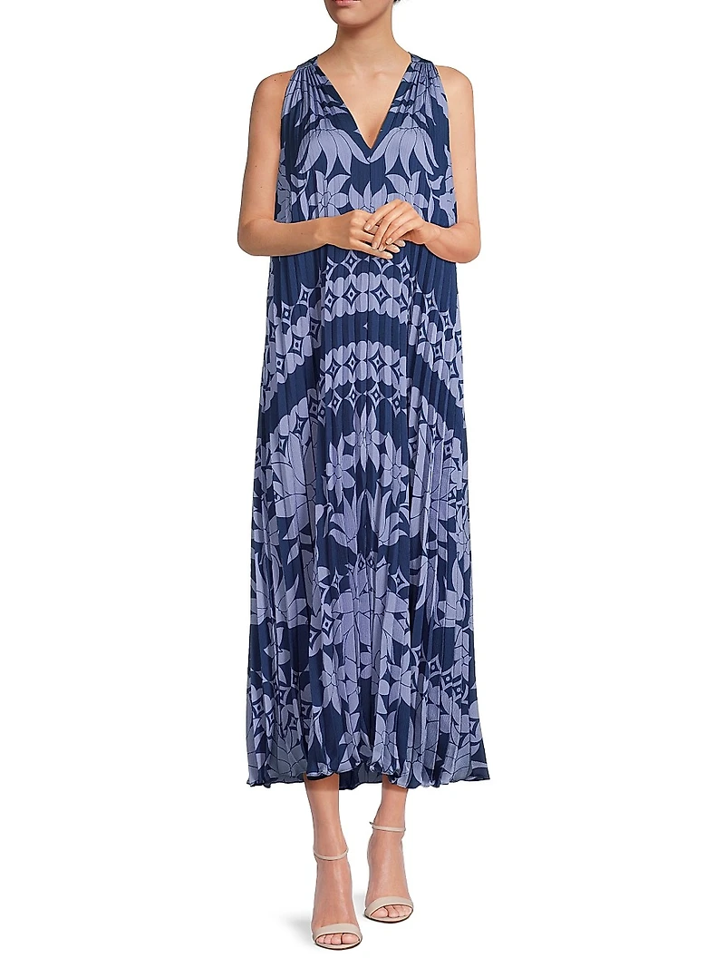Hallie Floral Pleated Midi-Dress