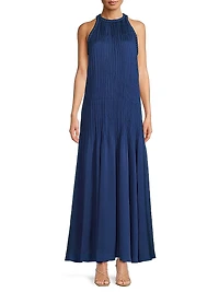 Eva Pleated Satin Maxi Dress