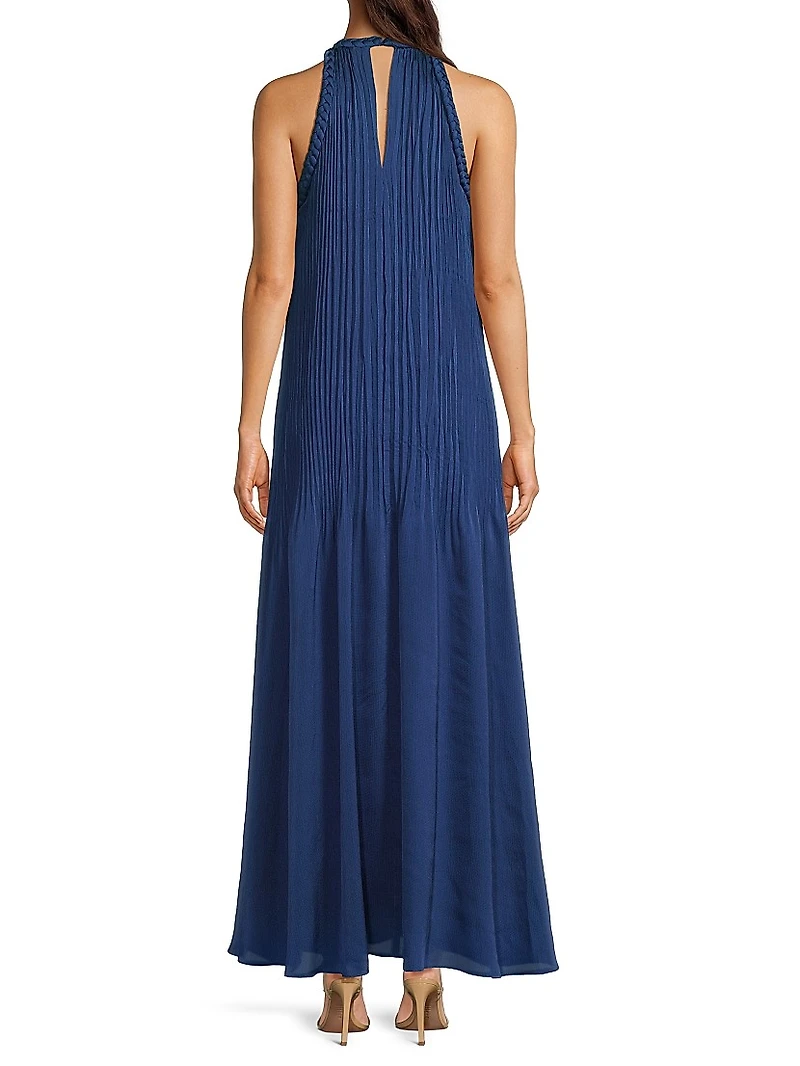 Eva Pleated Satin Maxi Dress