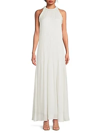 Eva Pleated Satin Maxi Dress