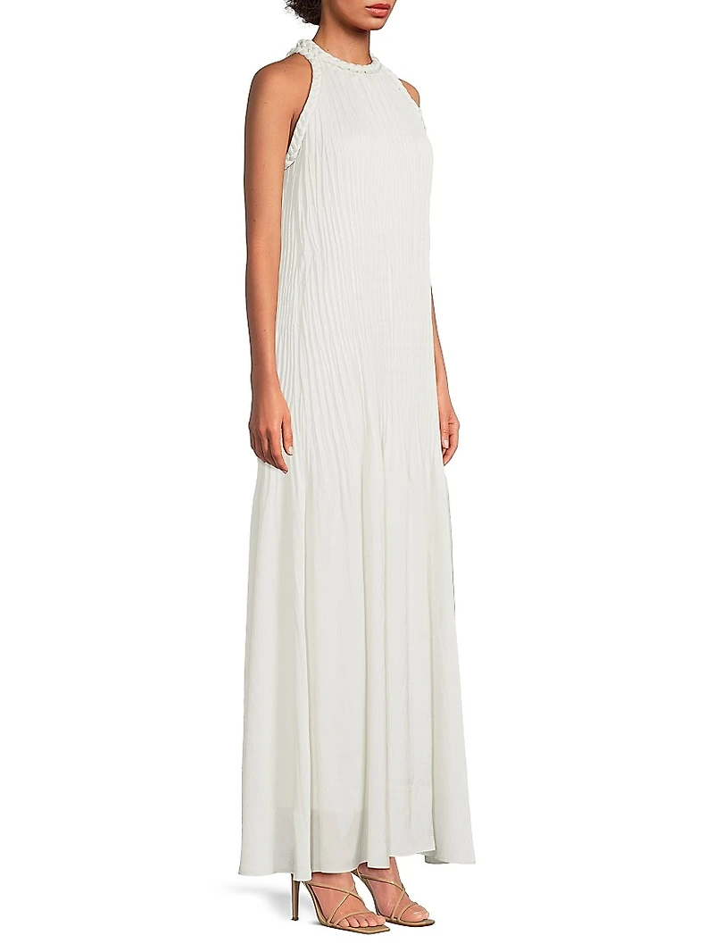 Eva Pleated Satin Maxi Dress