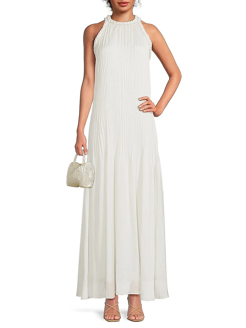 Eva Pleated Satin Maxi Dress