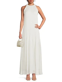 Eva Pleated Satin Maxi Dress