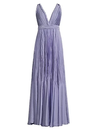 Hazel Pleated Satin V-Neck Gown