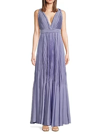 Hazel Pleated Satin V-Neck Gown