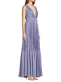Hazel Pleated Satin V-Neck Gown