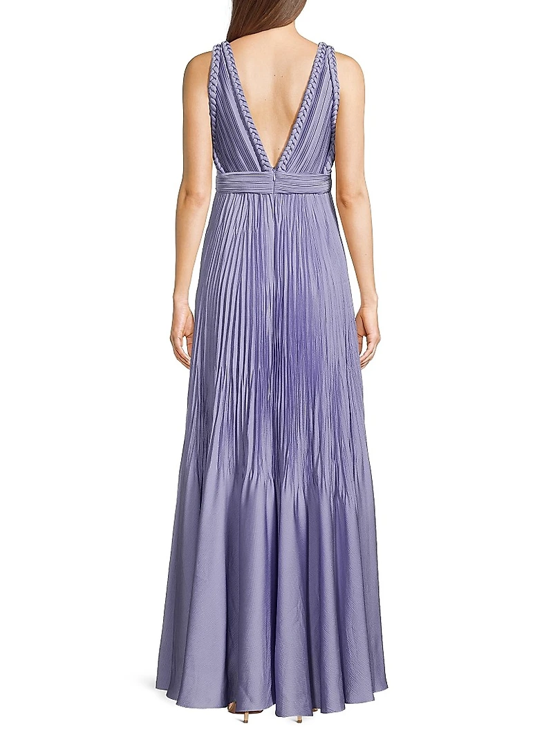 Hazel Pleated Satin V-Neck Gown