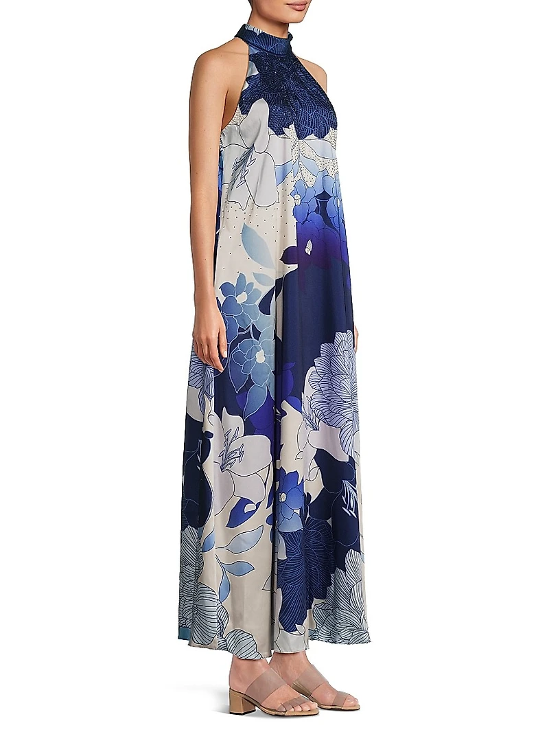 Sky Floral Halter Dress