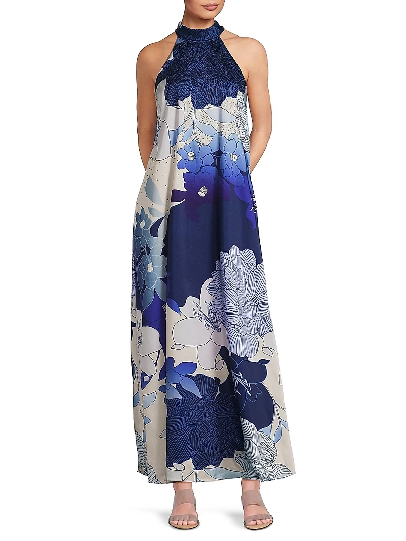 Sky Floral Halter Dress