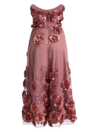 Aonia Embellished Floral Mesh Strapless Midi-Dress