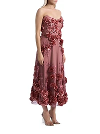 Aonia Embellished Floral Mesh Strapless Midi-Dress