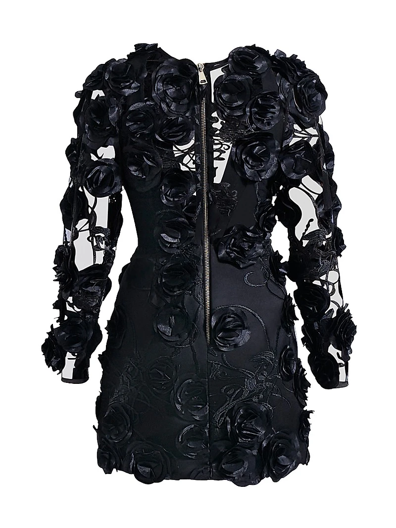 Aonia Embellished Floral Mesh Minidress