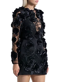 Aonia Embellished Floral Mesh Minidress