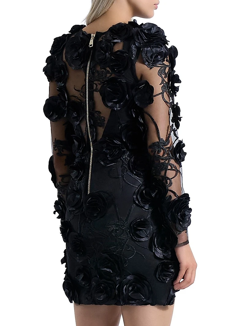 Aonia Embellished Floral Mesh Minidress