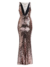 Double Star Stretch Sequin Lace-Up Gown