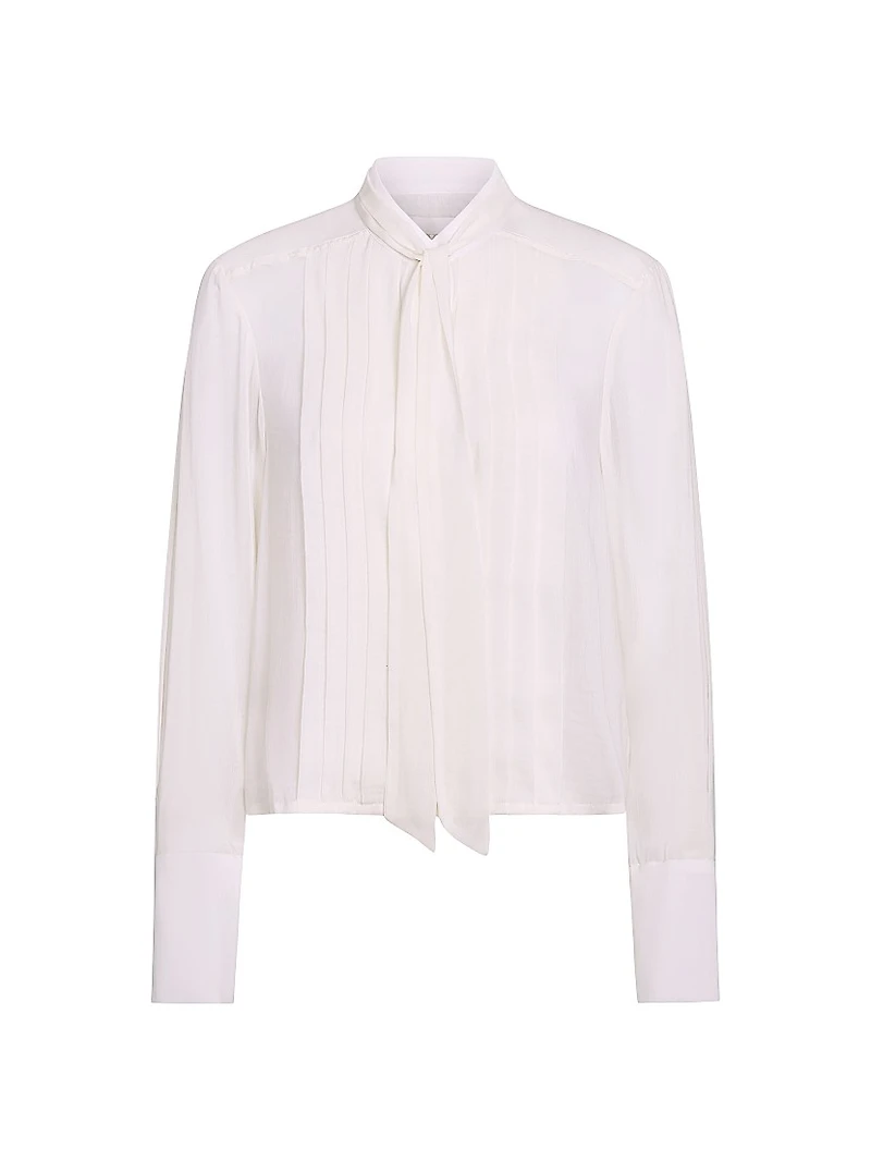 Patti Pleated Tie-Neck Cotton-Silk Blouse