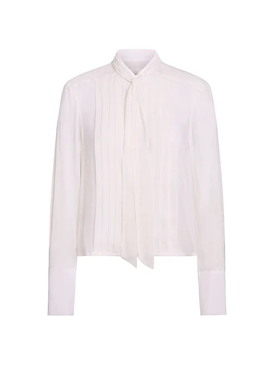Patti Pleated Tie-Neck Cotton-Silk Blouse