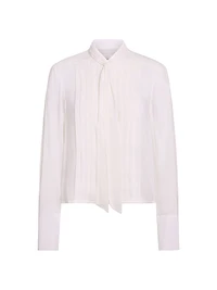 Patti Pleated Tie-Neck Cotton-Silk Blouse
