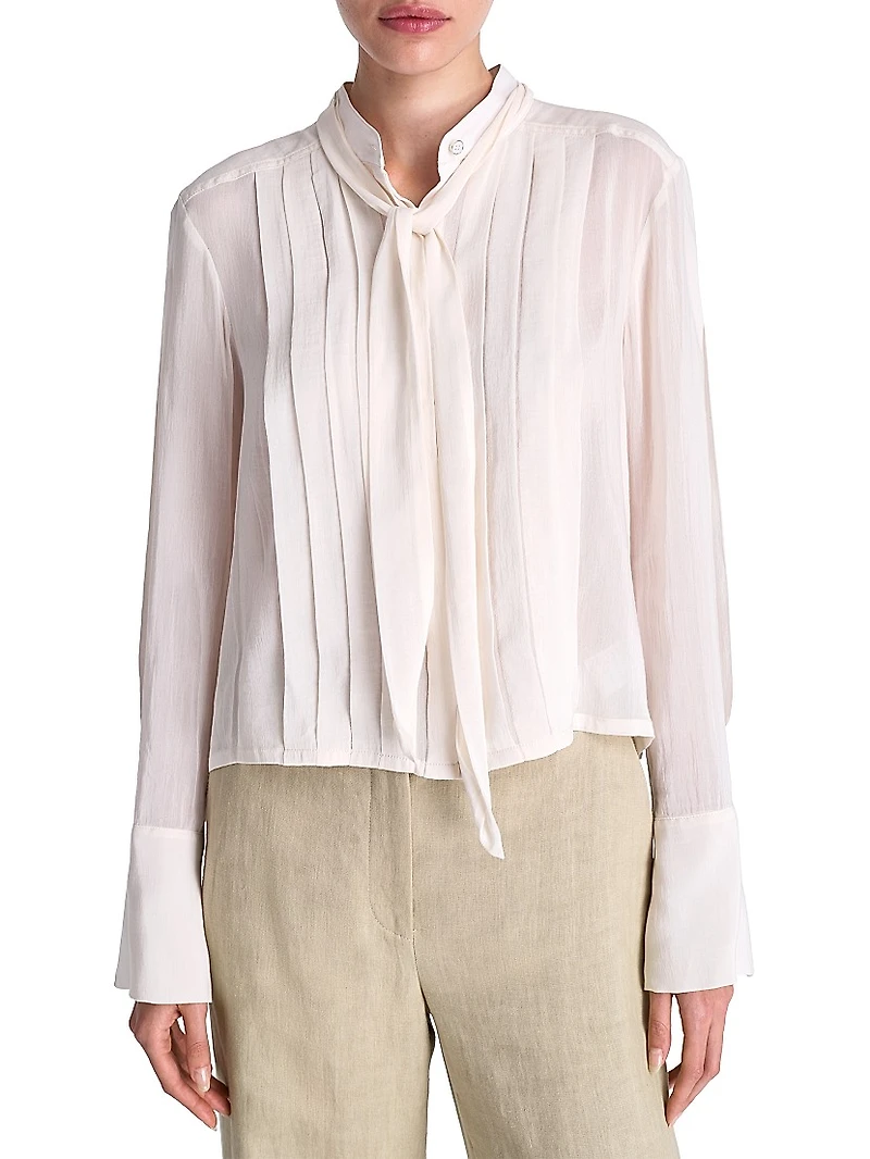 Patti Pleated Tie-Neck Cotton-Silk Blouse