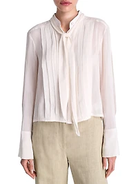Patti Pleated Tie-Neck Cotton-Silk Blouse