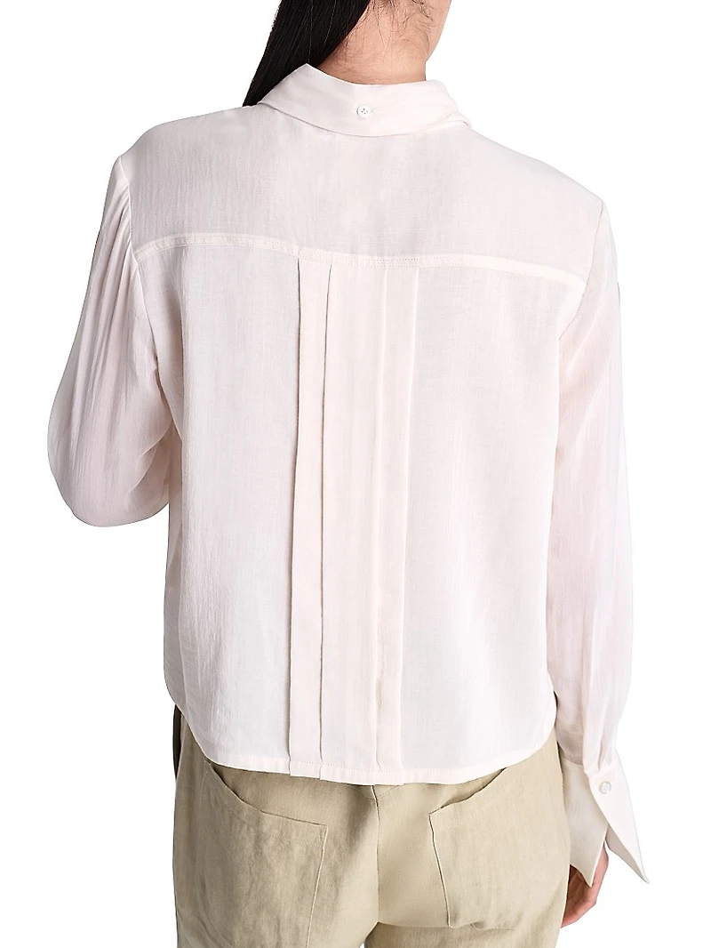 Patti Pleated Tie-Neck Cotton-Silk Blouse