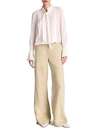 Patti Pleated Tie-Neck Cotton-Silk Blouse