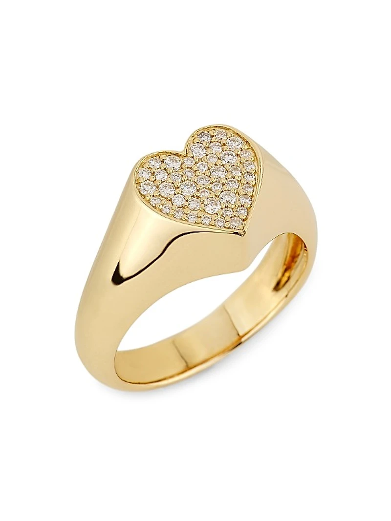 Love Notes 14K Yellow Gold & 0.18 TCW Diamond Heart Signet Ring