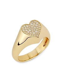 Love Notes 14K Yellow Gold & 0.18 TCW Diamond Heart Signet Ring