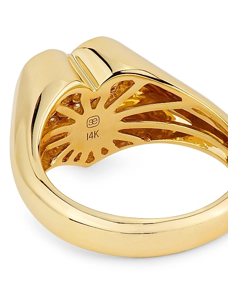 Love Notes 14K Yellow Gold & 0.18 TCW Diamond Heart Signet Ring