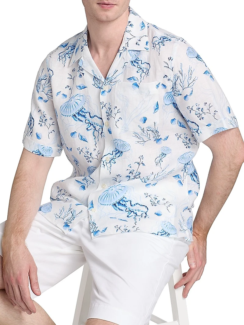 Medusa & Shells Linen Camp Shirt