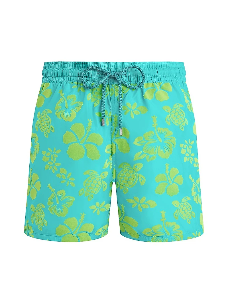 Tropical Turtle Packable Flocked Swim Trunks