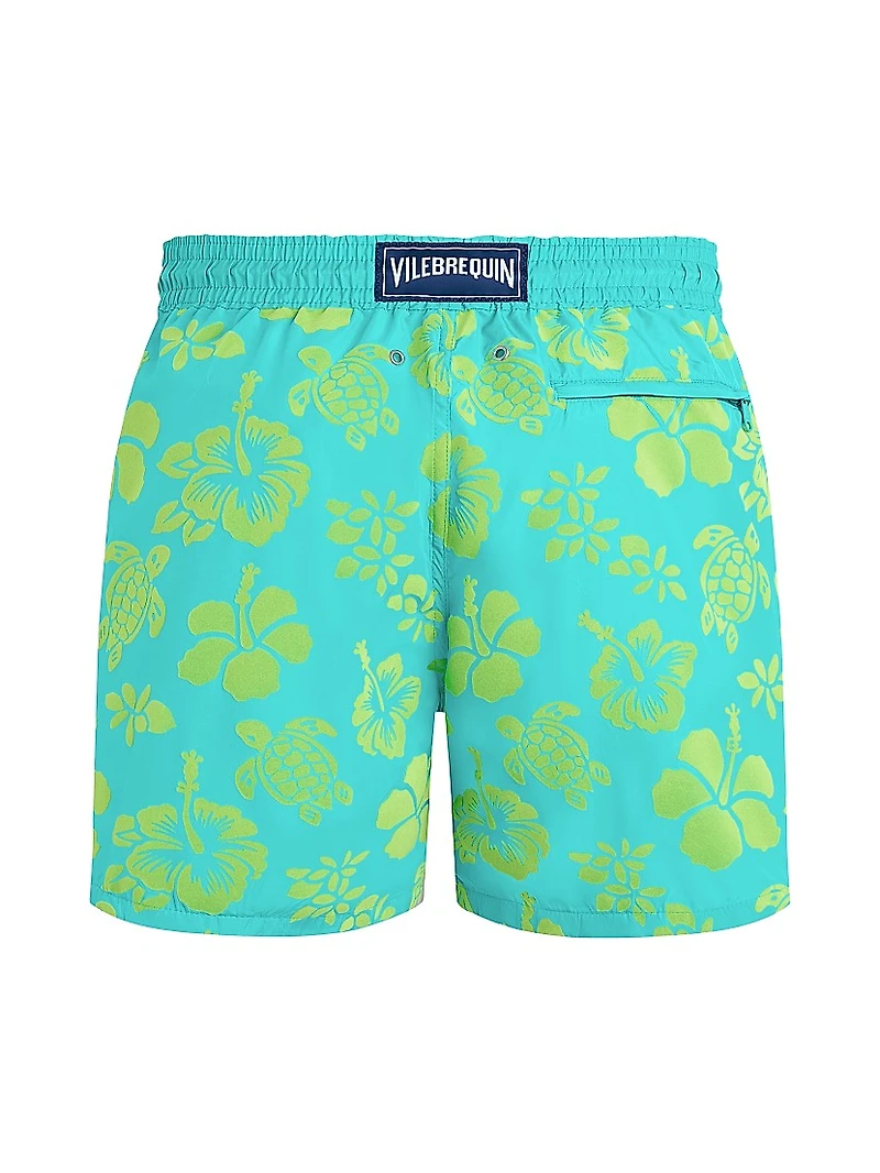 Tropical Turtle Packable Flocked Swim Trunks