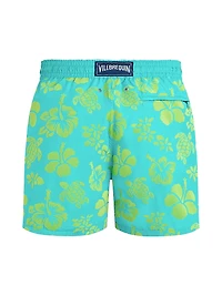 Tropical Turtle Packable Flocked Swim Trunks