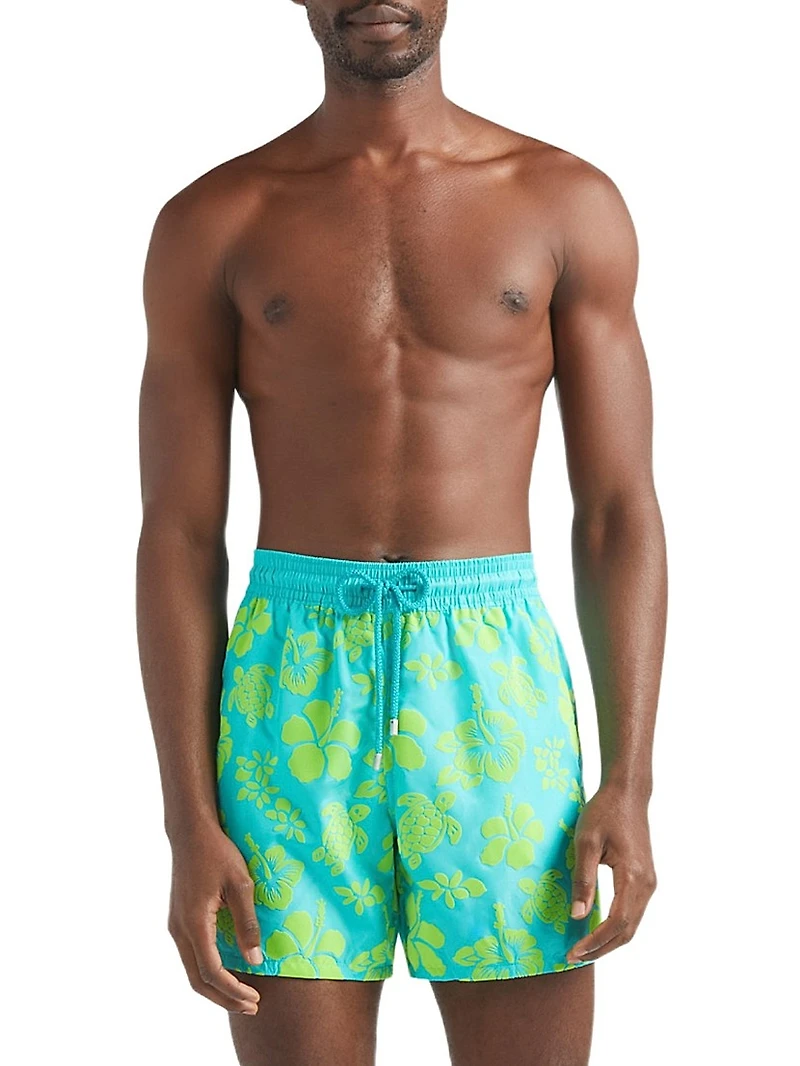 Tropical Turtle Packable Flocked Swim Trunks