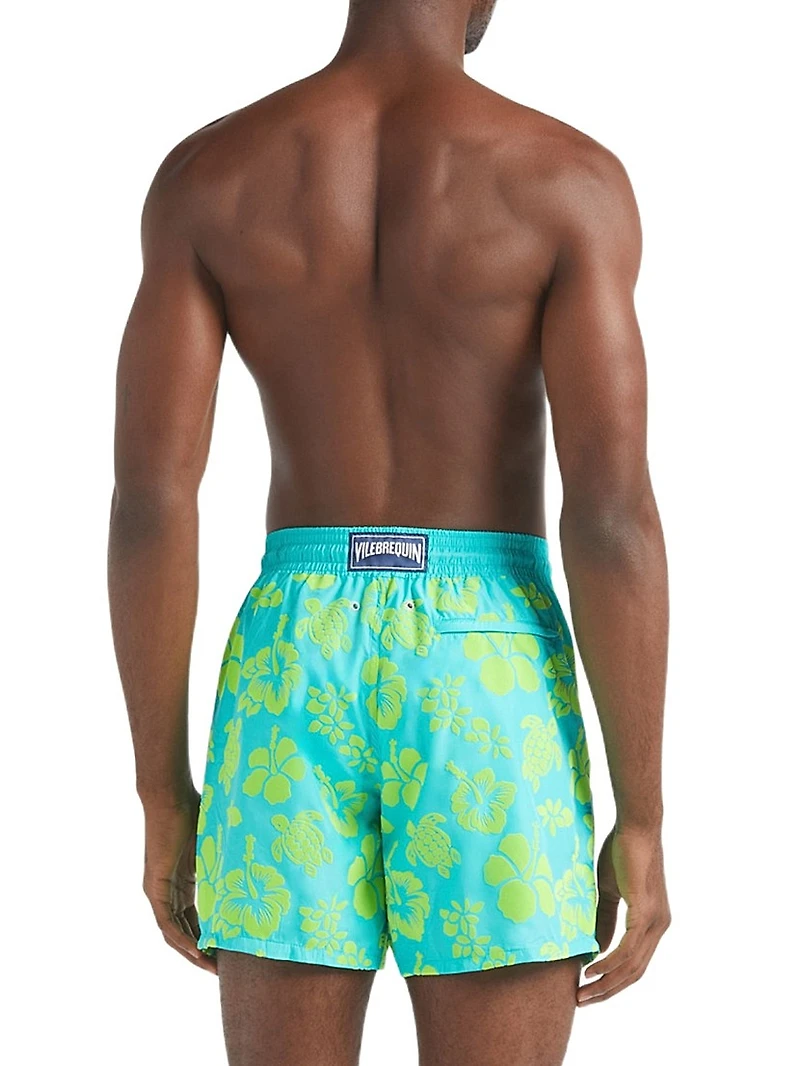 Tropical Turtle Packable Flocked Swim Trunks